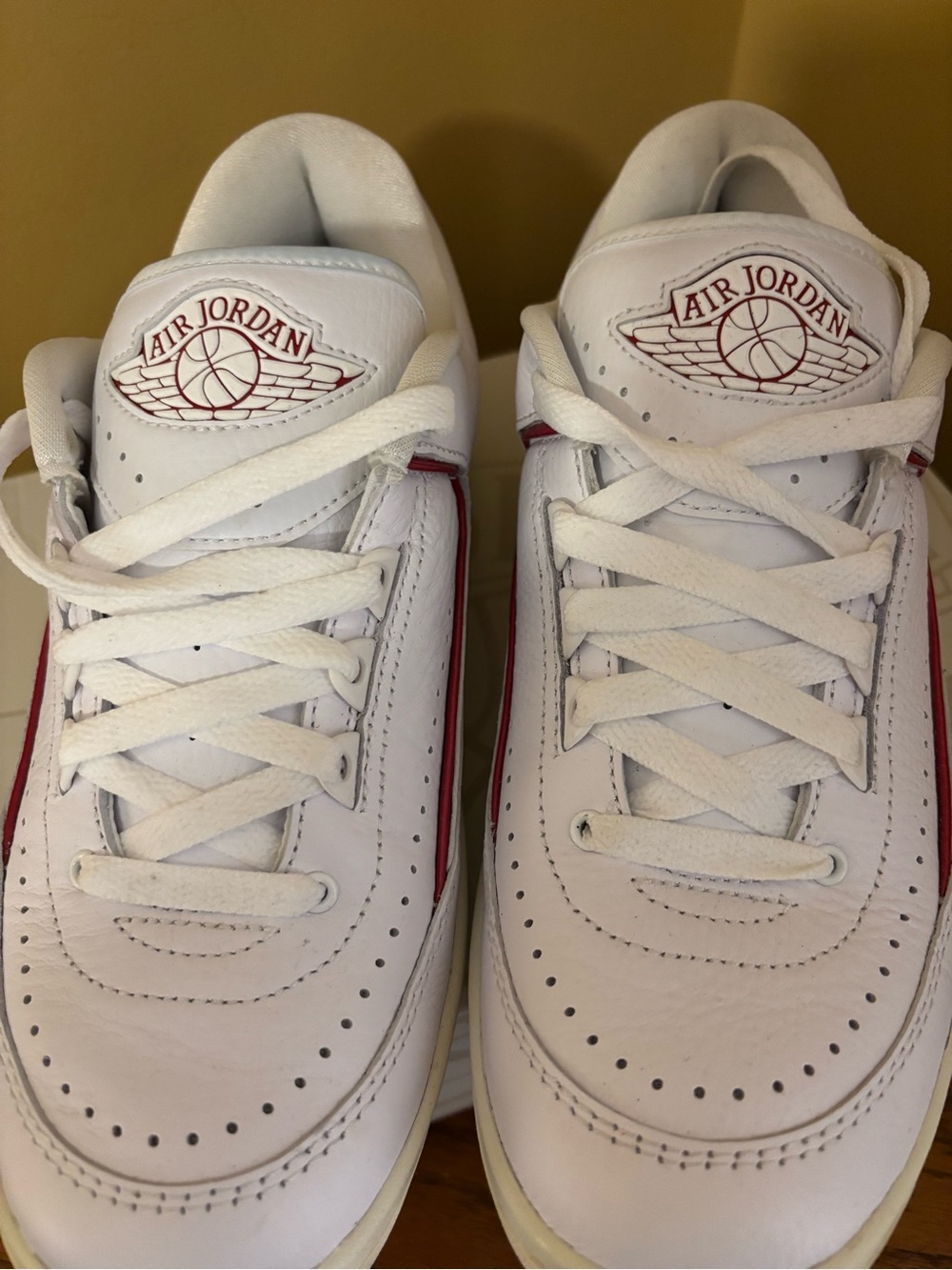 Jordan White and Red Low-Top Leather Sneakers